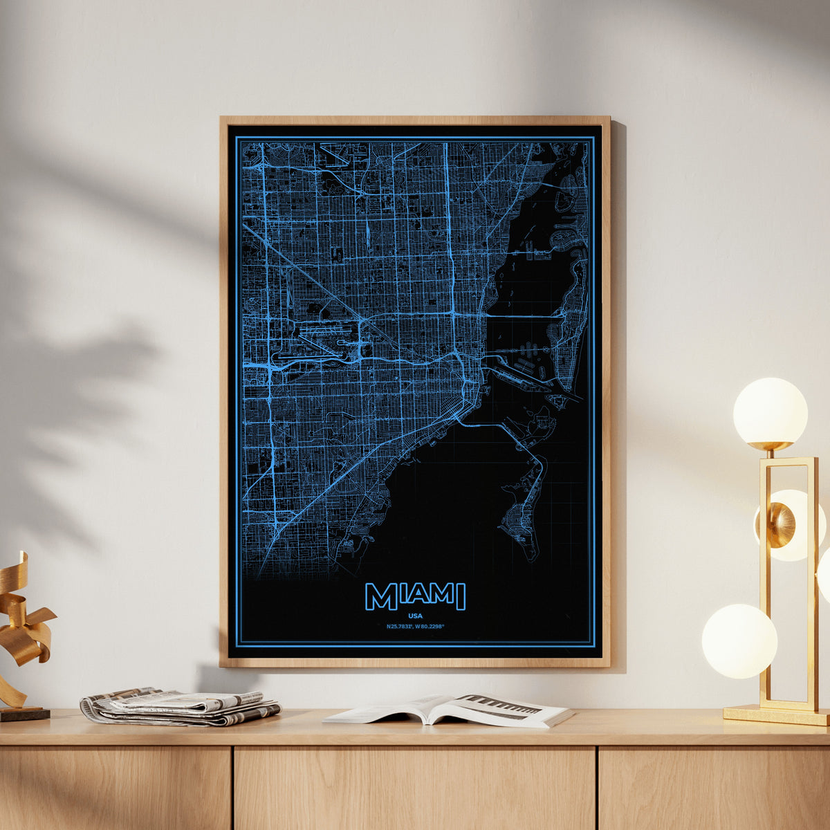 Miami Phosphor Map Poster - IBM Blue