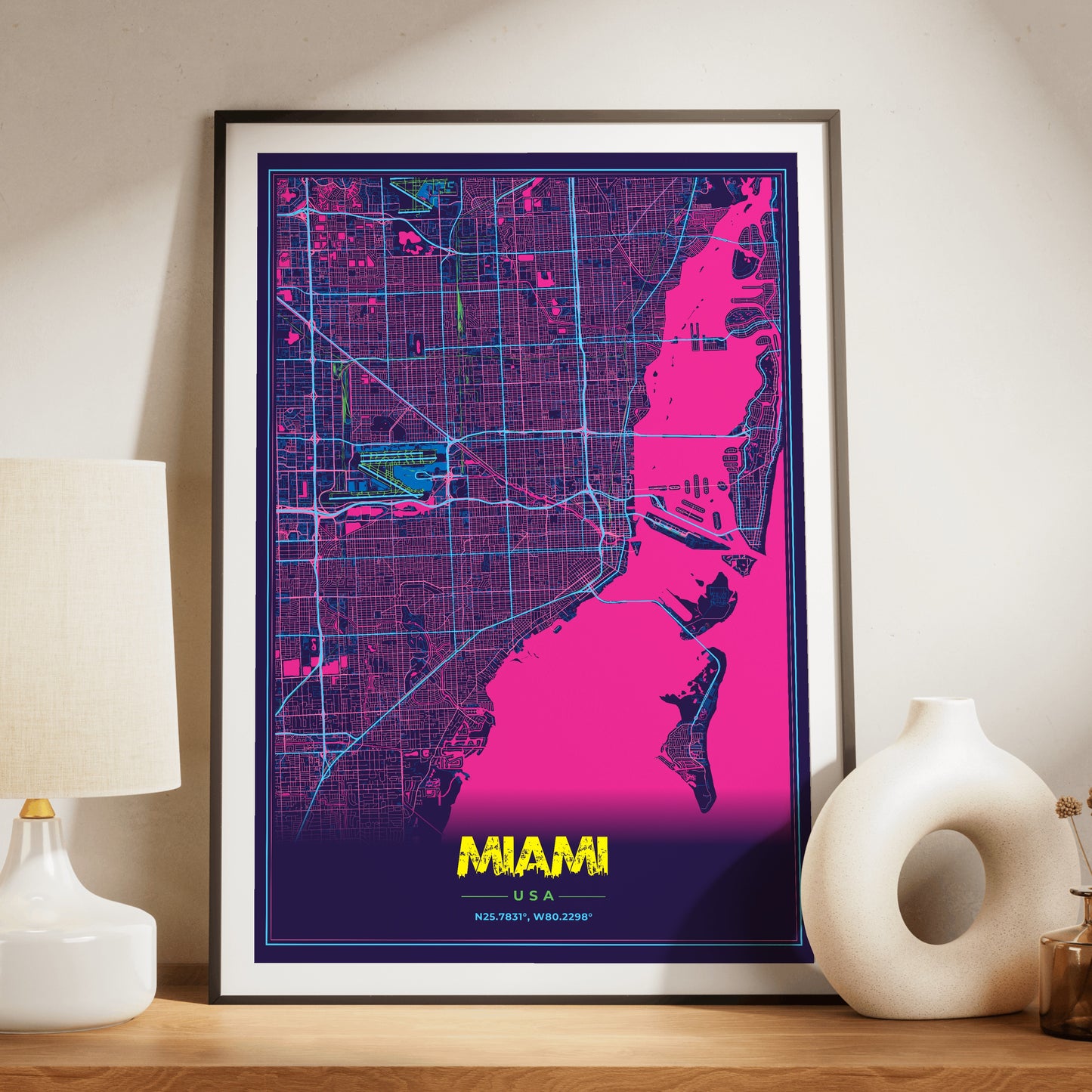 Miami Cyberpunk Map Poster