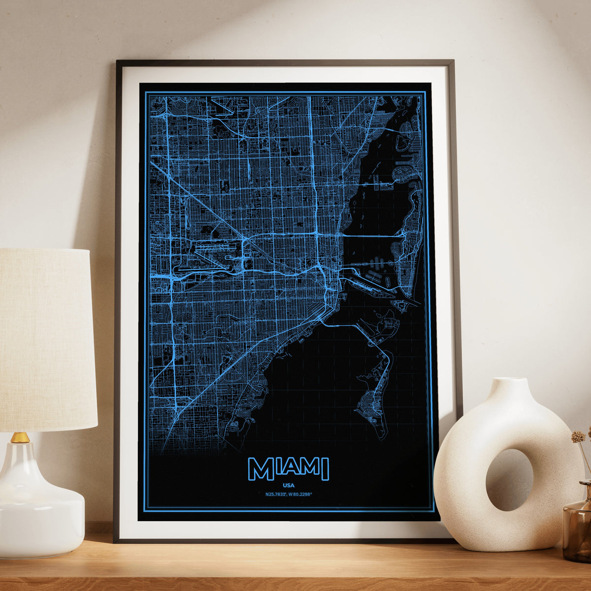Miami Phosphor Map Poster - IBM Blue