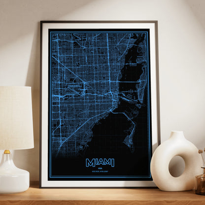 Miami Phosphor Map Poster - IBM Blue