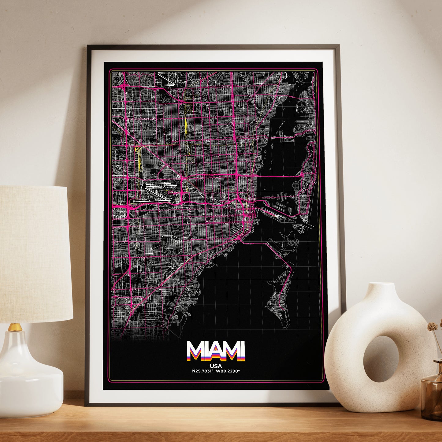 Miami Retro Map Poster