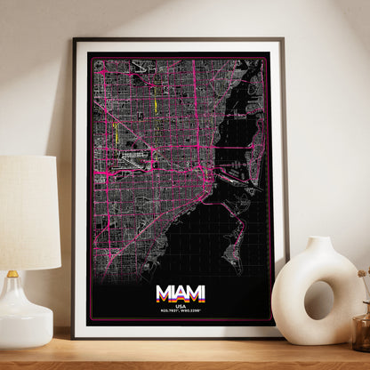 Miami Retro Map Poster
