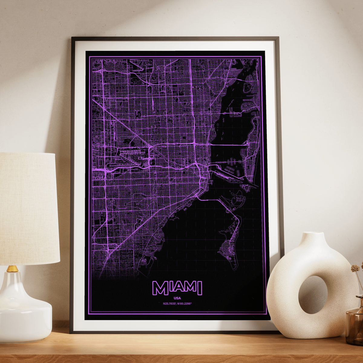 Miami Phosphor Map Poster - EGA Violet