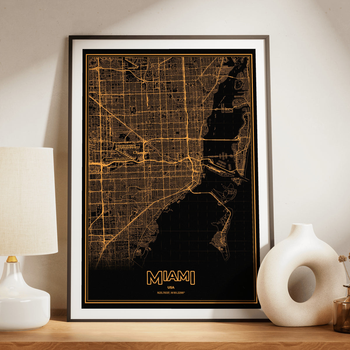 Miami Phosphor Map Poster - Amber CRT