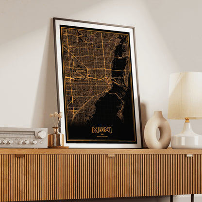 Miami Phosphor Map Poster - Amber CRT