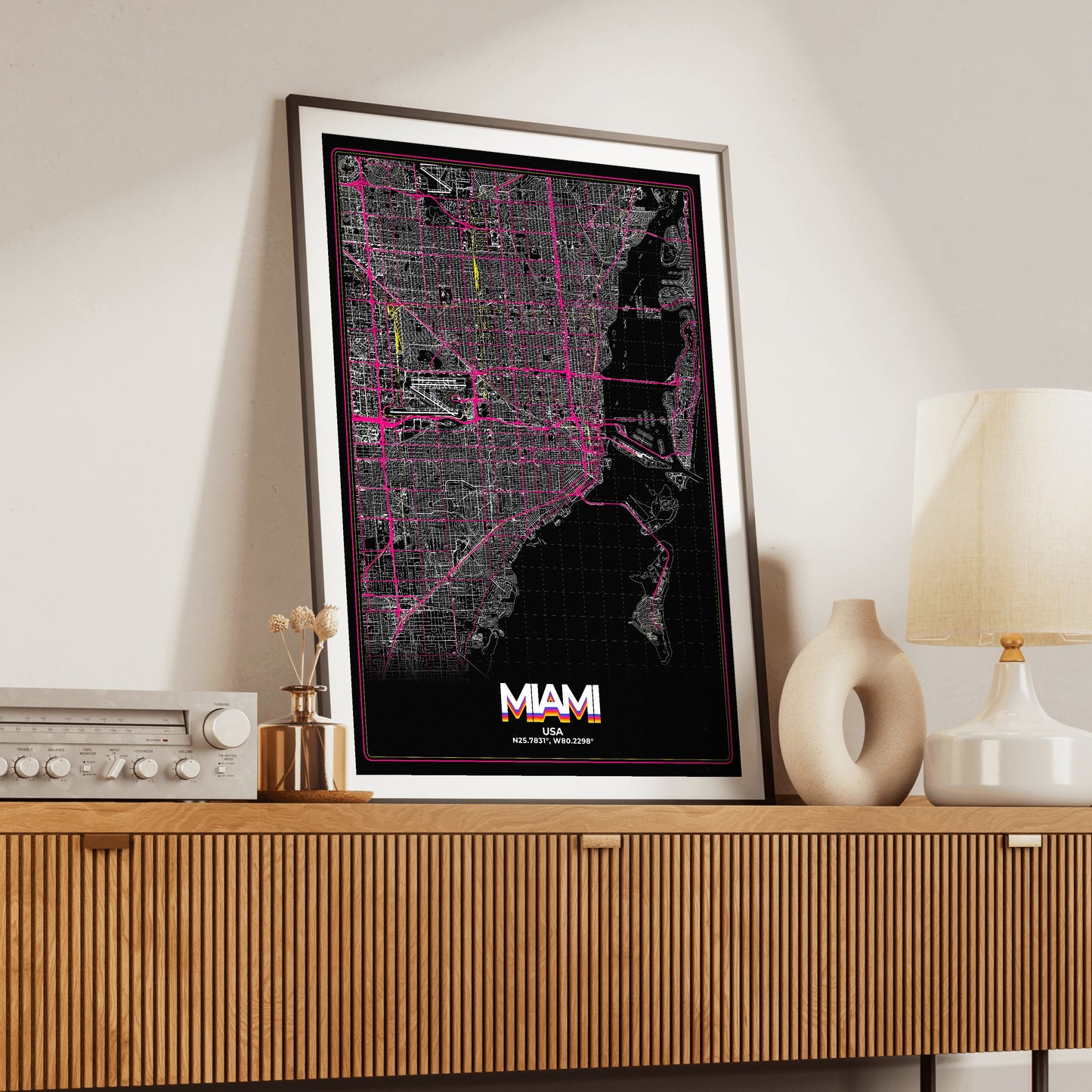 Miami Retro Map Poster