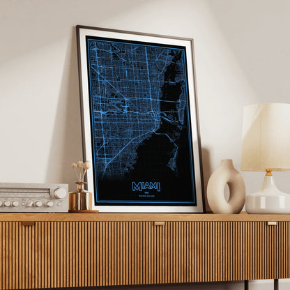 Miami Phosphor Map Poster - IBM Blue