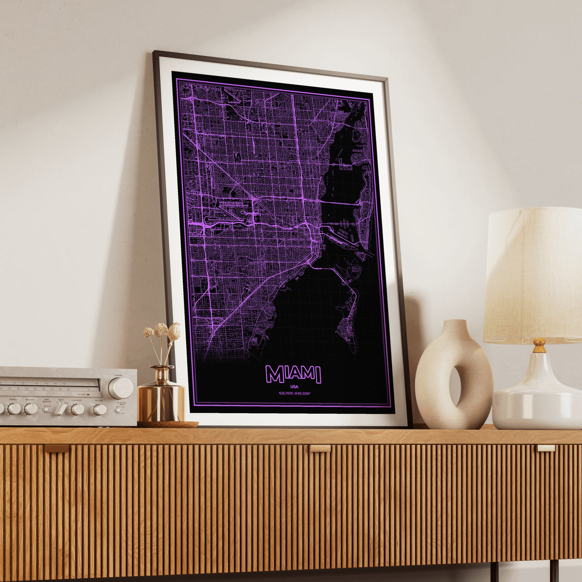 Miami Phosphor Map Poster - EGA Violet