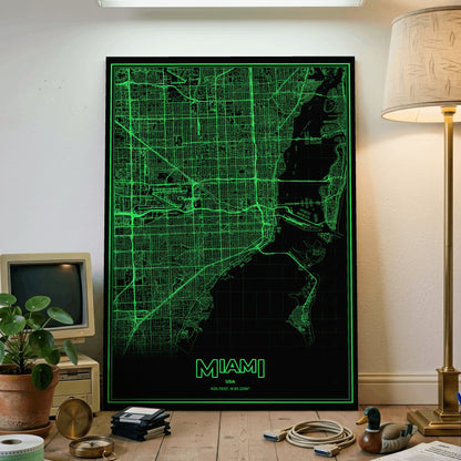 Miami Phosphor Map Poster - Phosphor Green