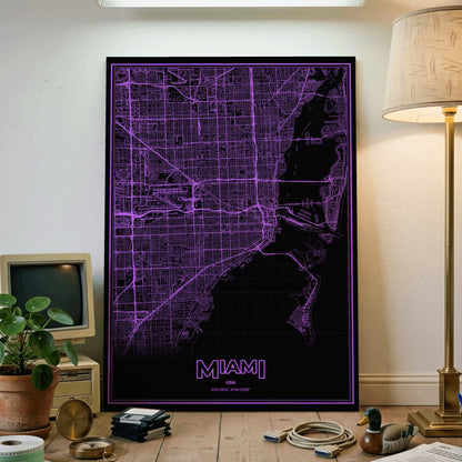 Miami Phosphor Map Poster - EGA Violet