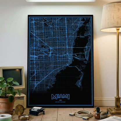 Miami Phosphor Map Poster - IBM Blue