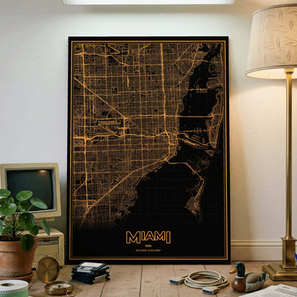 Miami Phosphor Map Poster - Amber CRT
