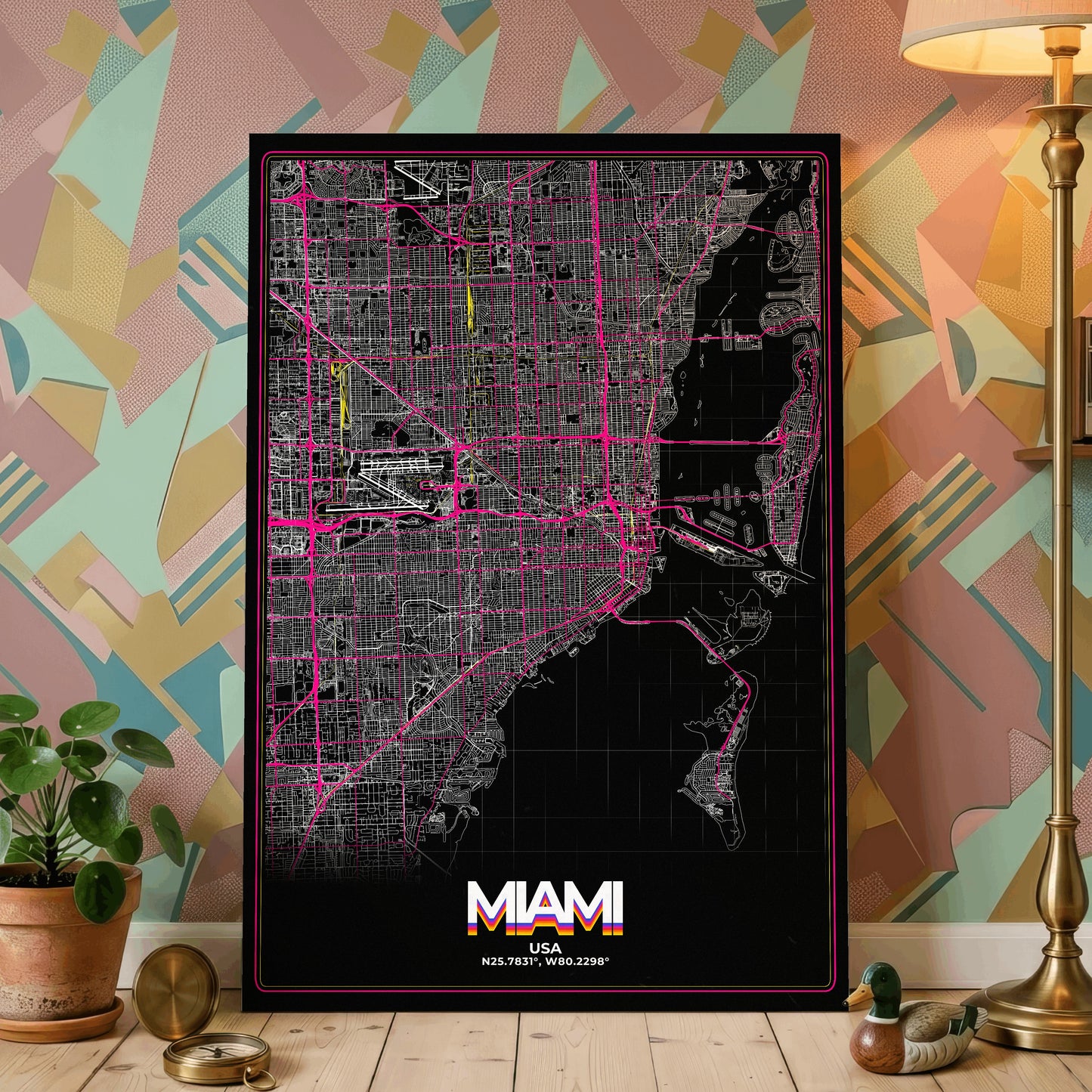 Miami Retro Map Poster