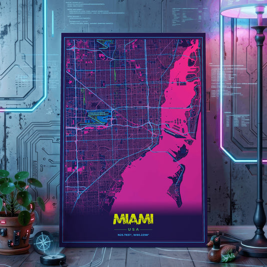 Miami Cyberpunk Map Poster
