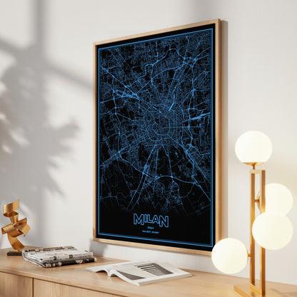 Milan Phosphor Map Poster - IBM Blue