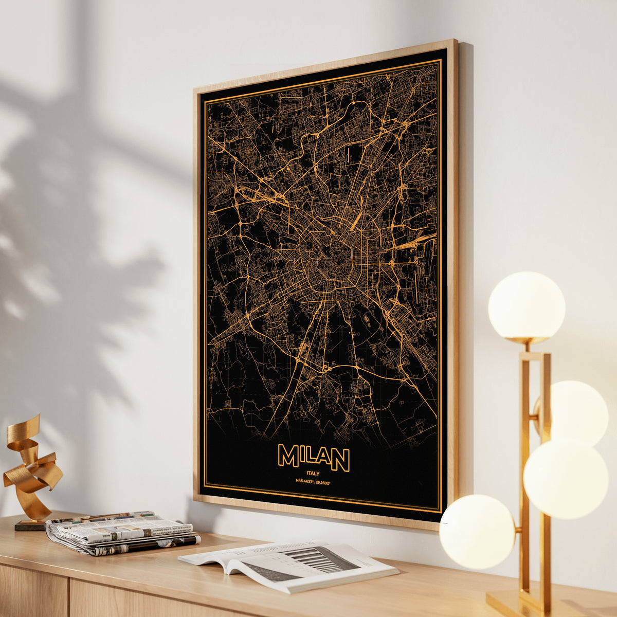 Milan Phosphor Map Poster - Amber CRT