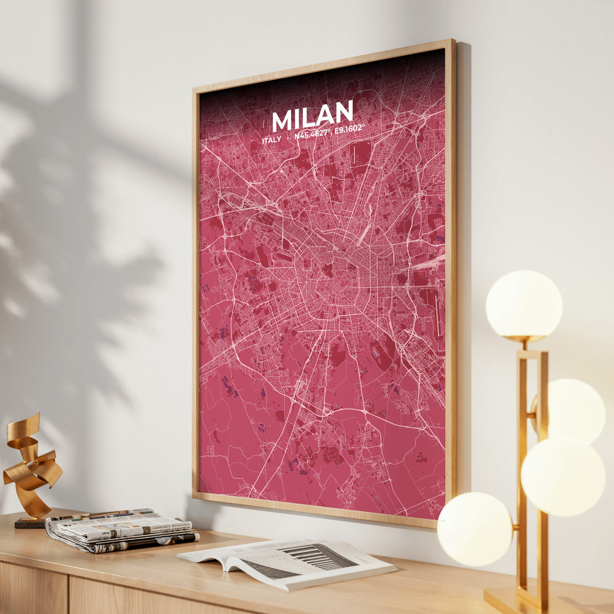 Milan Scarlet Map Poster