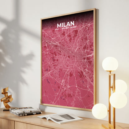 Milan Scarlet Map Poster