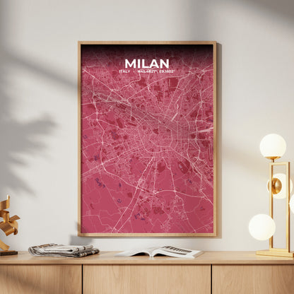 Milan Scarlet Map Poster
