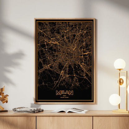 Milan Phosphor Map Poster - Amber CRT