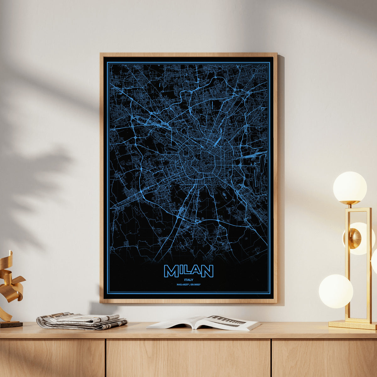 Milan Phosphor Map Poster - IBM Blue