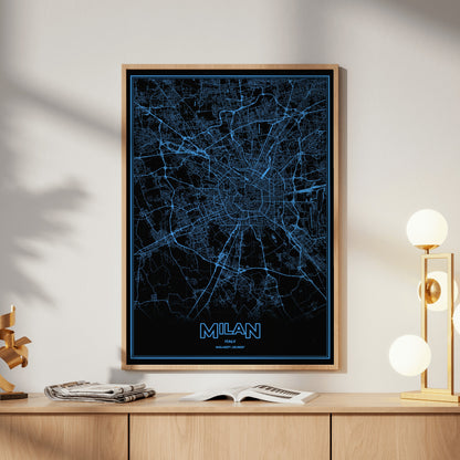 Milan Phosphor Map Poster - IBM Blue