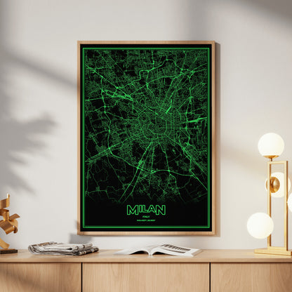 Milan Phosphor Map Poster - Phosphor Green