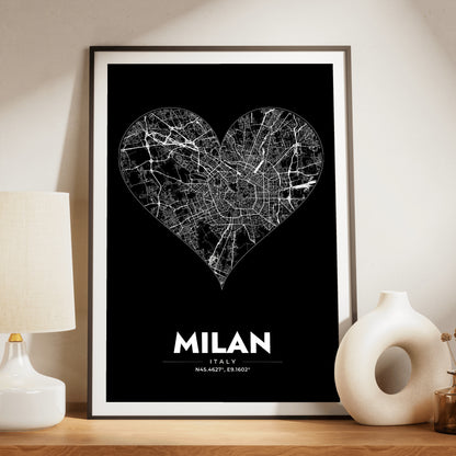 Milan Heart Map Poster