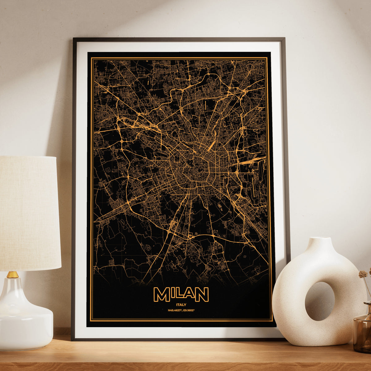 Milan Phosphor Map Poster - Amber CRT