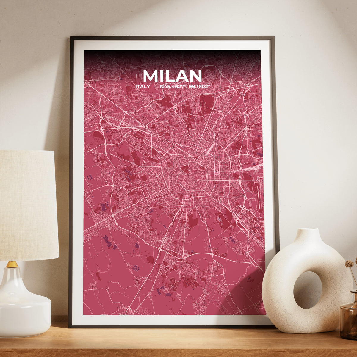 Milan Scarlet Map Poster