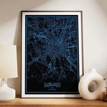 Milan Phosphor Map Poster - IBM Blue