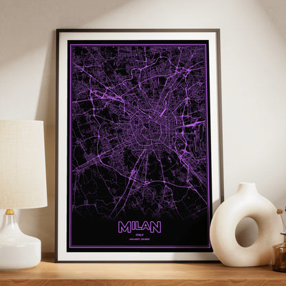 Milan Phosphor Map Poster - EGA Violet