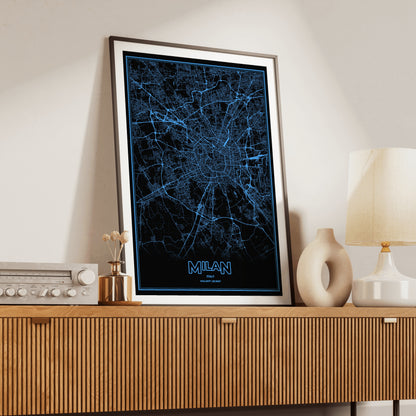 Milan Phosphor Map Poster - IBM Blue