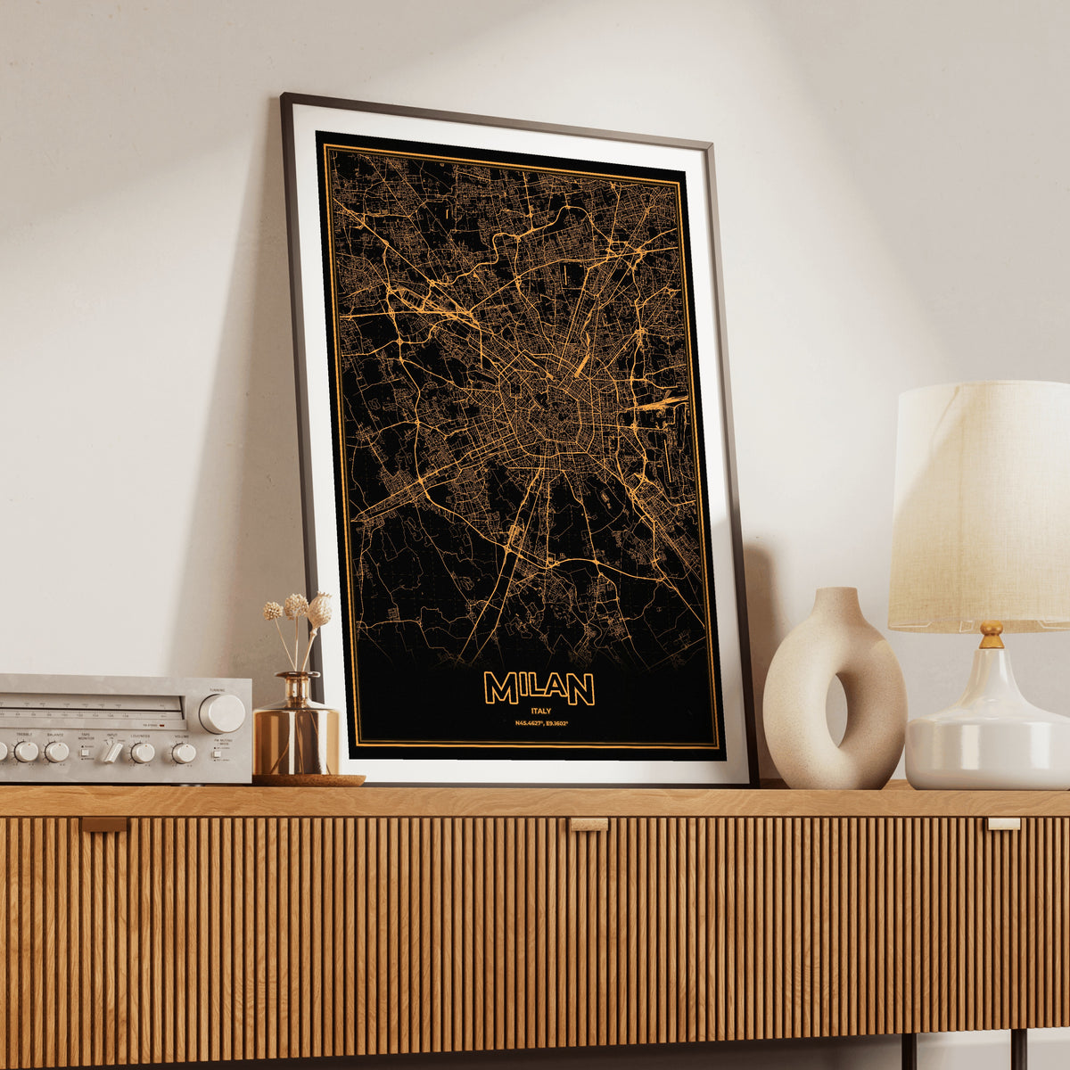 Milan Phosphor Map Poster - Amber CRT