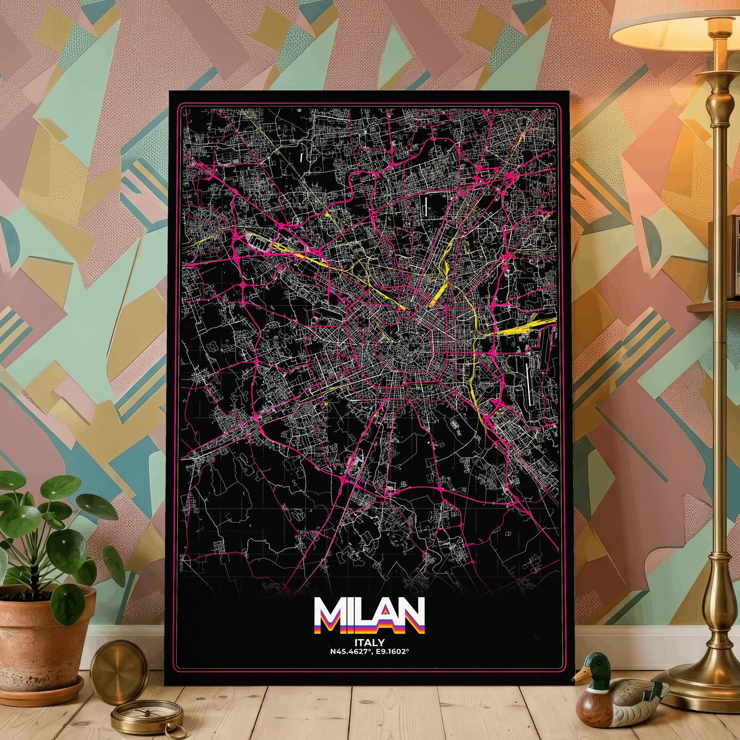 Milan Retro Map Poster