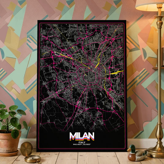 Milan Retro Map Poster
