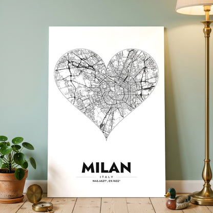 Milan Heart Map Poster