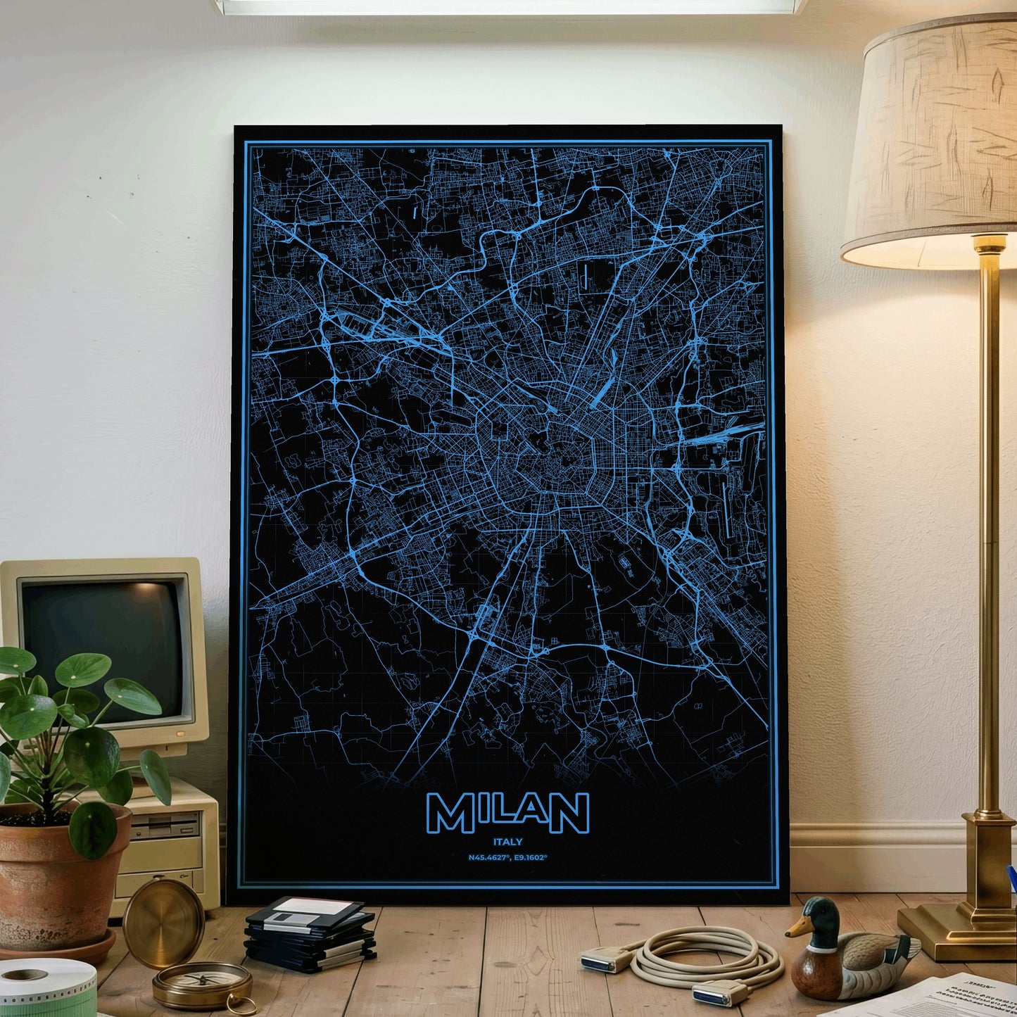 Milan Phosphor Map Poster - IBM Blue