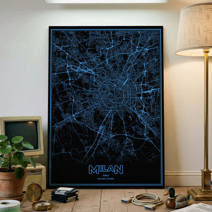 Milan Phosphor Map Poster - IBM Blue