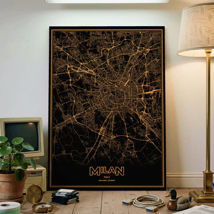 Milan Phosphor Map Poster - Amber CRT