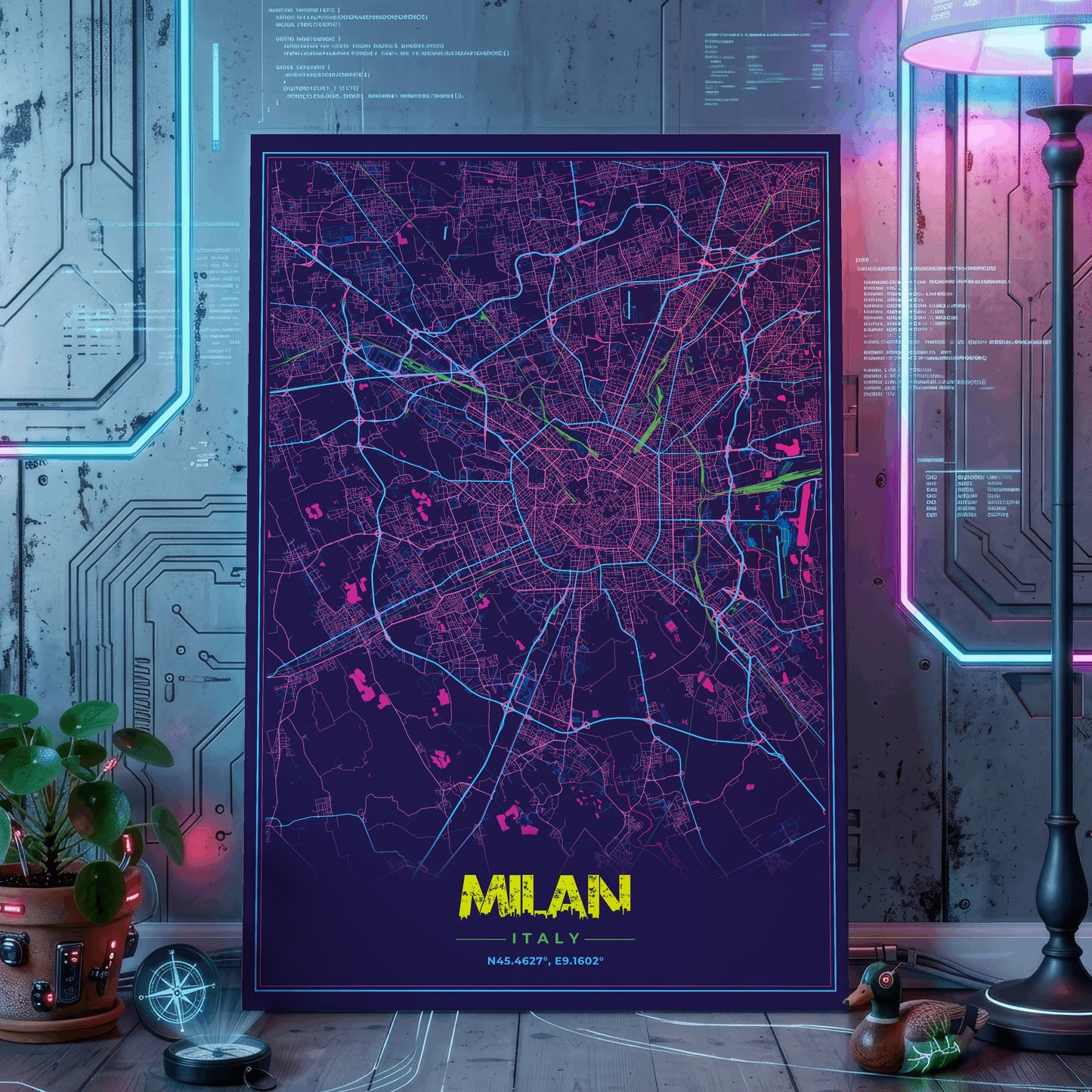 Milan Cyberpunk Map Poster