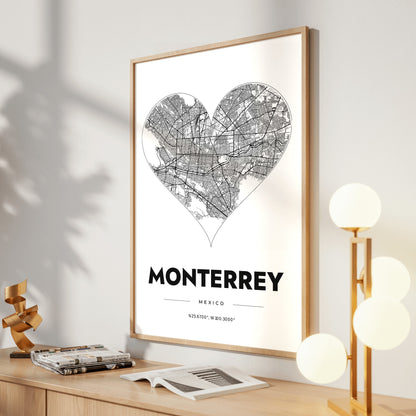 Monterrey Heart Map Poster