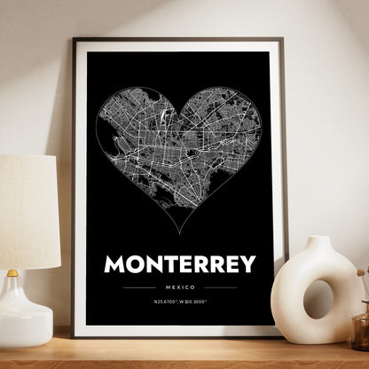 Monterrey Heart Map Poster