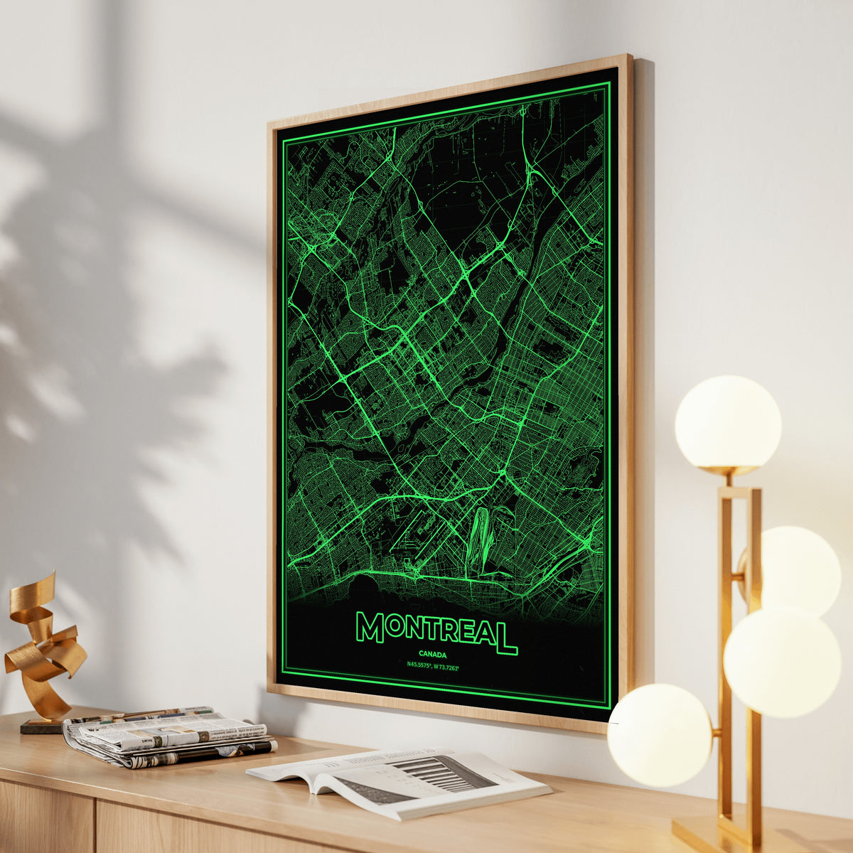 Montreal Phosphor Map Poster - Phosphor Green