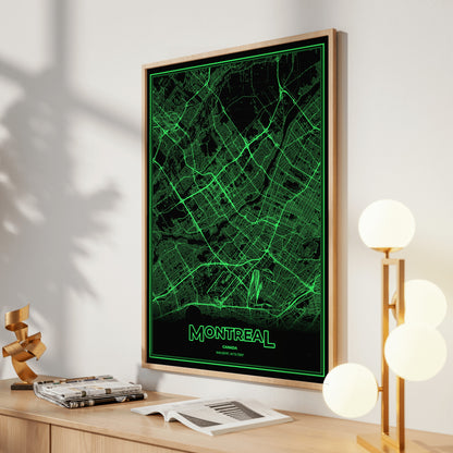 Montreal Phosphor Map Poster - Phosphor Green