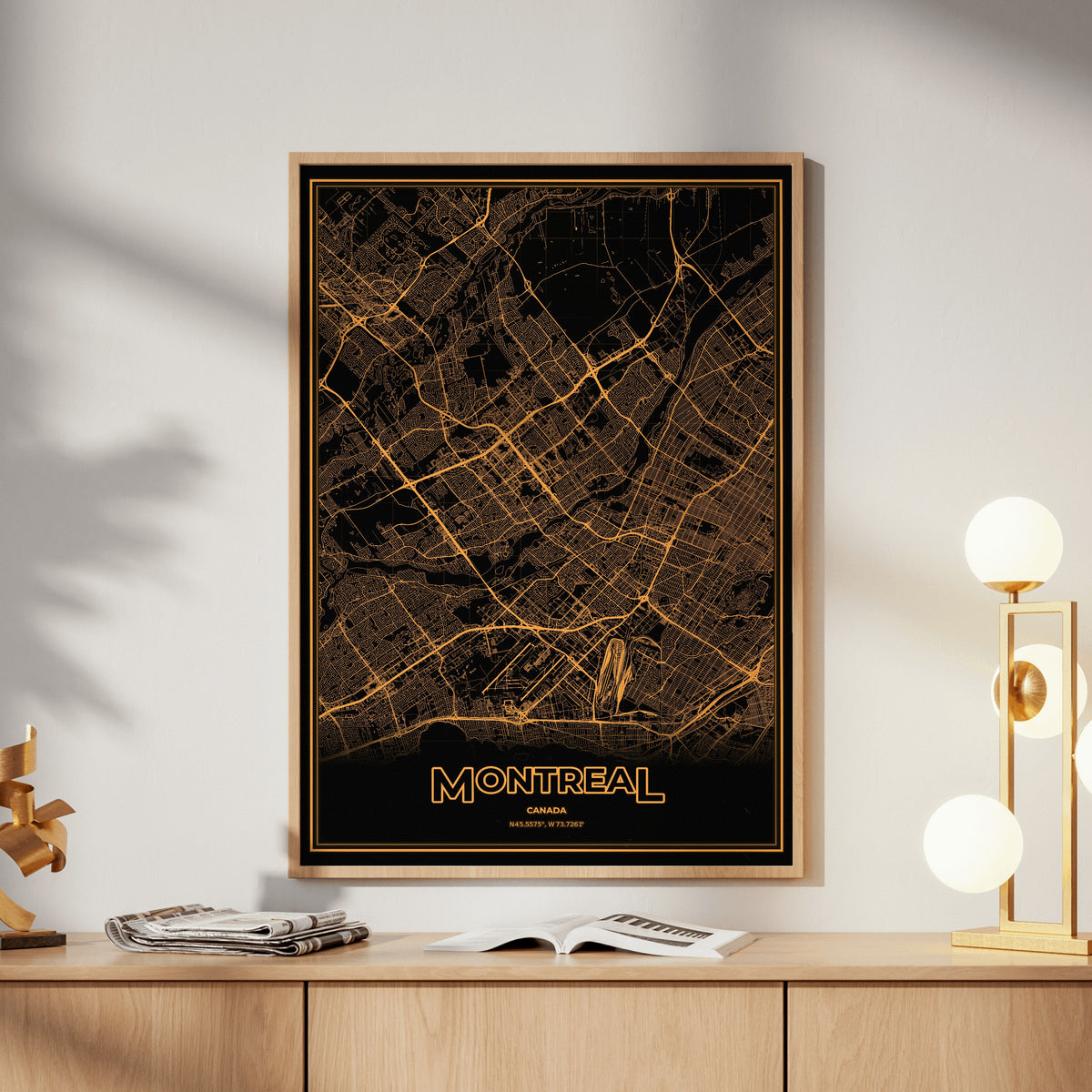 Montreal Phosphor Map Poster - Amber CRT