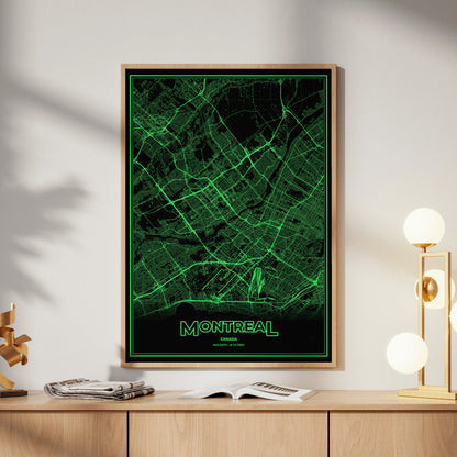 Montreal Phosphor Map Poster - Phosphor Green