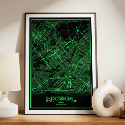 Montreal Phosphor Map Poster - Phosphor Green