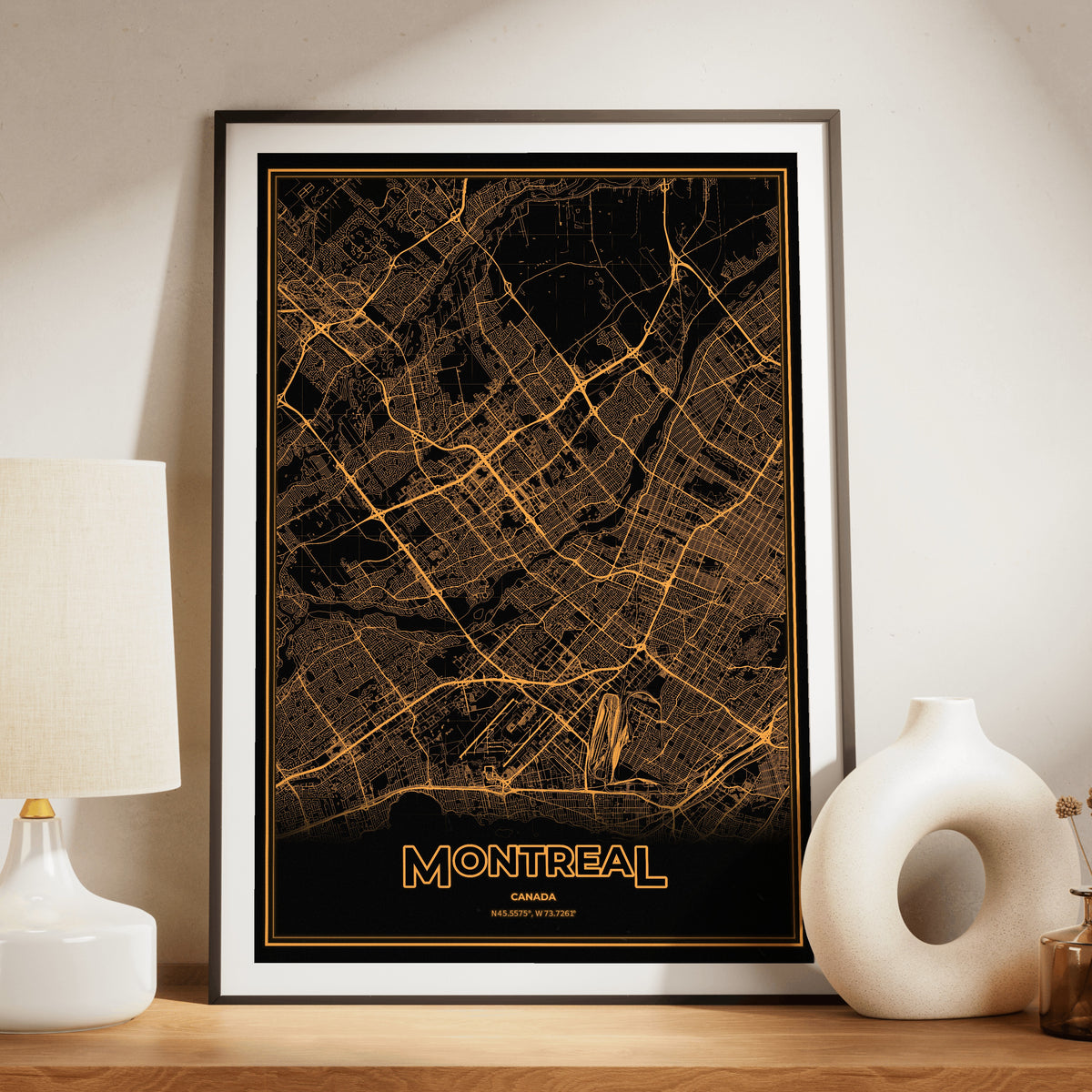 Montreal Phosphor Map Poster - Amber CRT