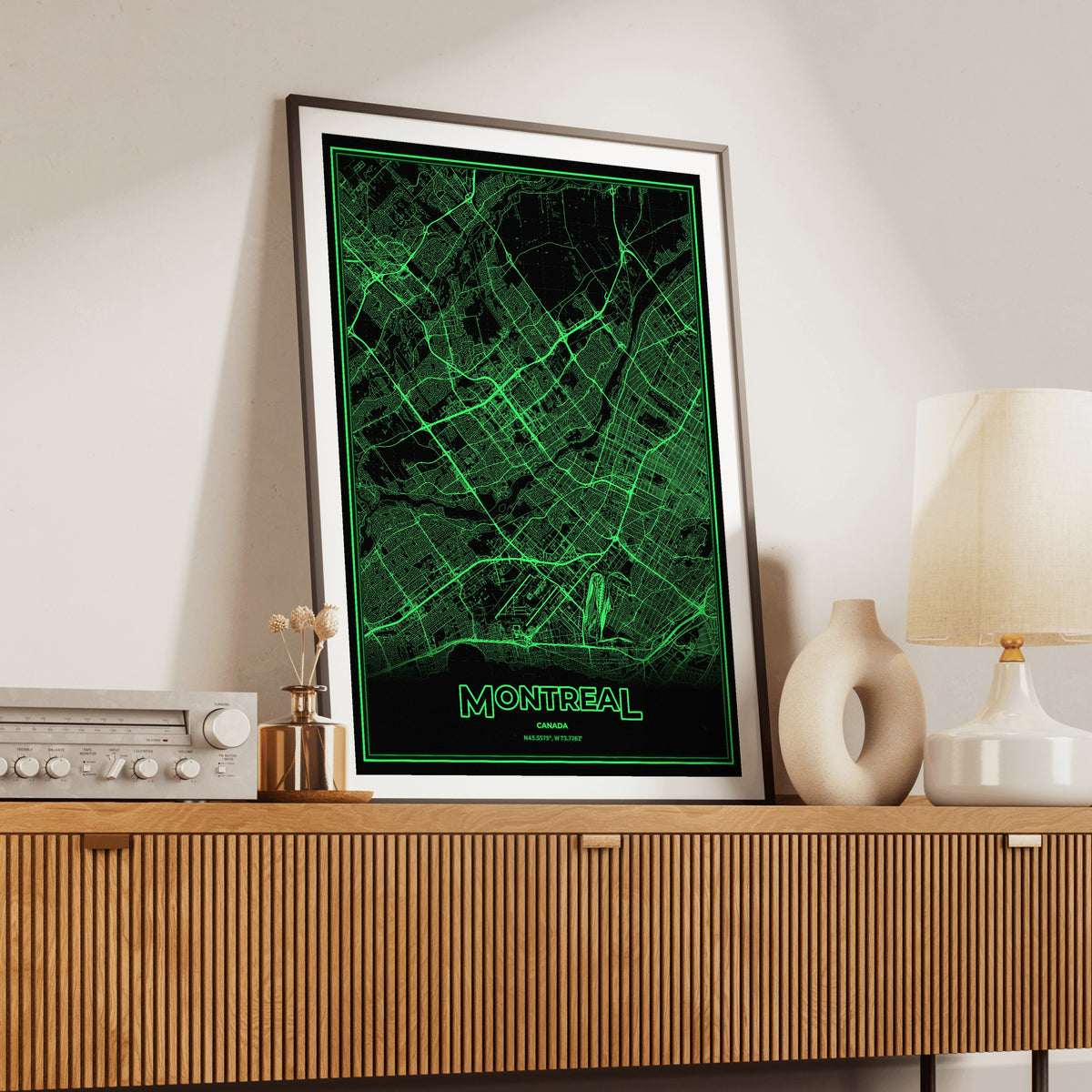 Montreal Phosphor Map Poster - Phosphor Green